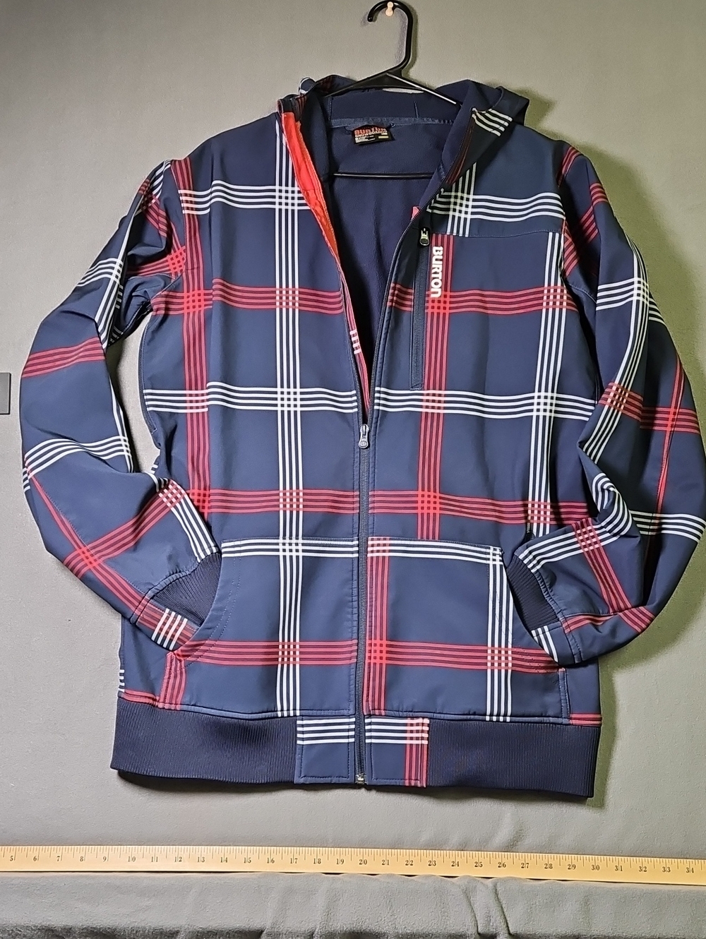 Burton Snowboards DryRide Softshell Plaid Full Zip Hoodie Jacket Blue Red Men L
